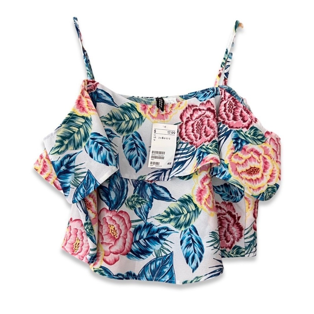 NWT H&M Off the Shoulder Floral Crop Top 6